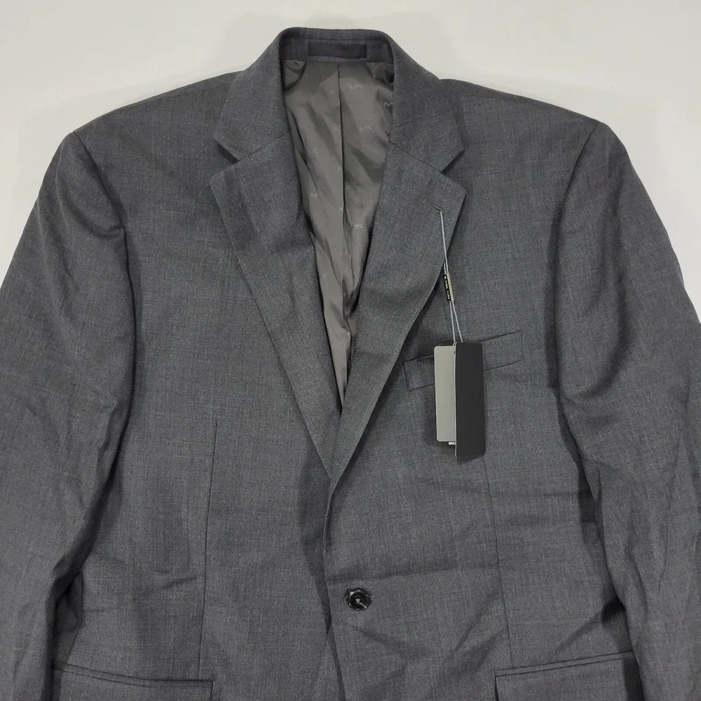 Michael Kors Mens Sport Coat Blazer Two Button Gray Sharkskin Wool Blend 43R NEW